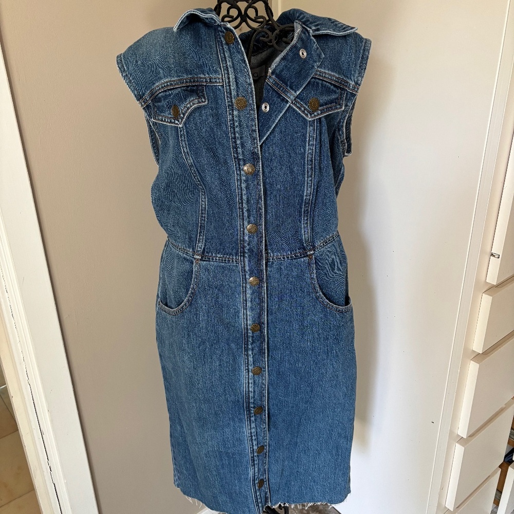 Denim, button-up, vest dress